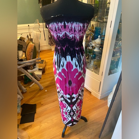 cache maxi dress off the shoulder, pink, black and white size small - Picture 2 of 7